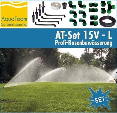 Bild 1 von AquaTeam Rasenbewässerung Versenkregner Set für bis 130m2 Rasenfläche, 15HVL-4 Regner
