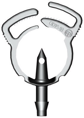 Bild 1 von Rohrschellen, Rohrclips, Schlauchschellen, Schlauchclips 16mm  / (Ausführungen) Rohrschelle 16-18mm mit 6/4mm Mikroschlauchanschluss